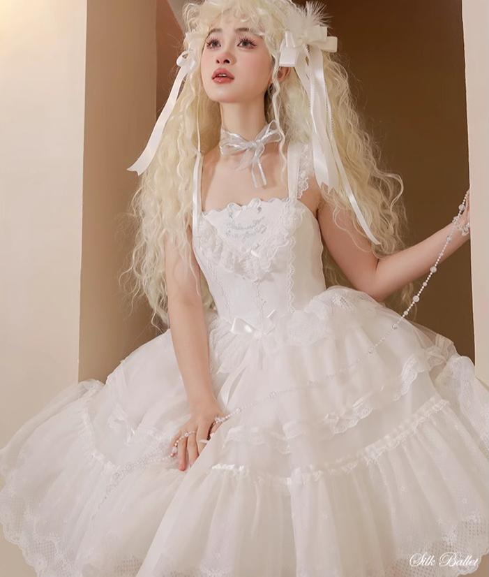 Mademoiselle Pearl~Silk Ballet~Wedding Lolita JSK Dress Princess Ballet Dress   