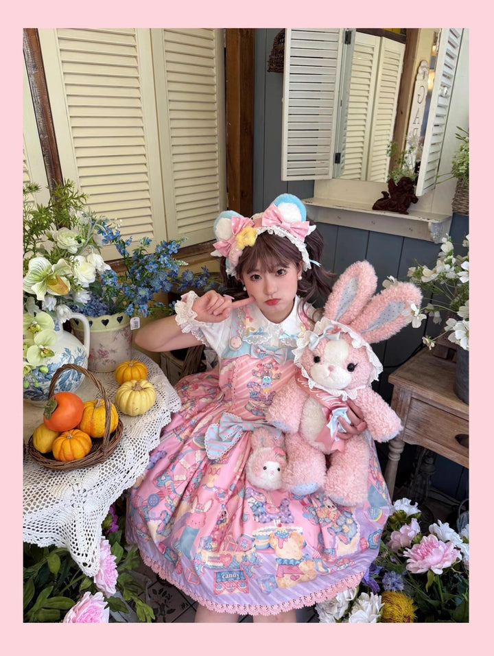 Star Fantasy~Rainbow Buffet Bunny~Candy-Like Kawaii Lolita Dress Suit with Plus Size Shirt