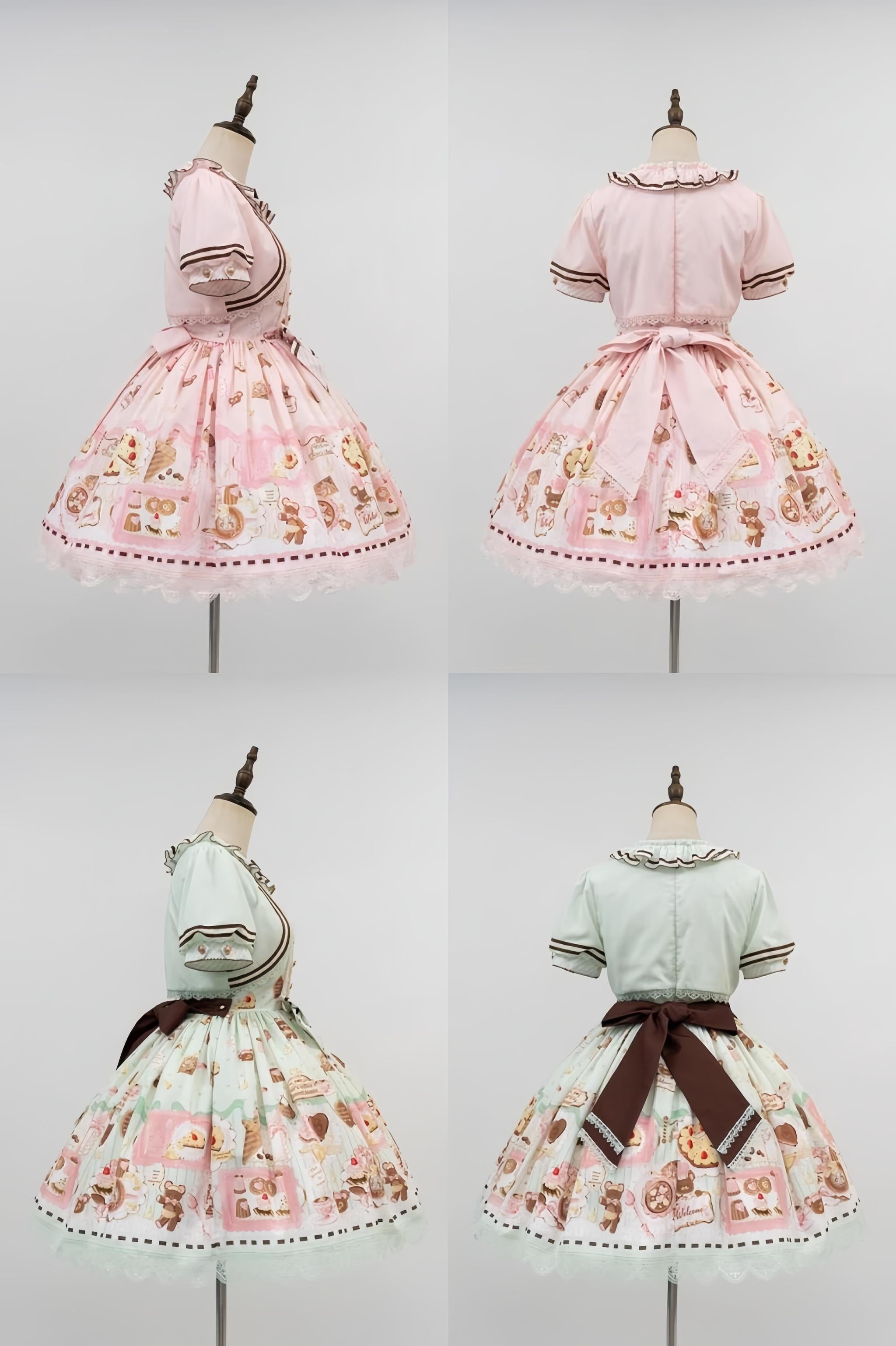 Babyblue - Dream Teahouse - Dessert Print Kawaii Lolita OP Dress Suit 43332:773738