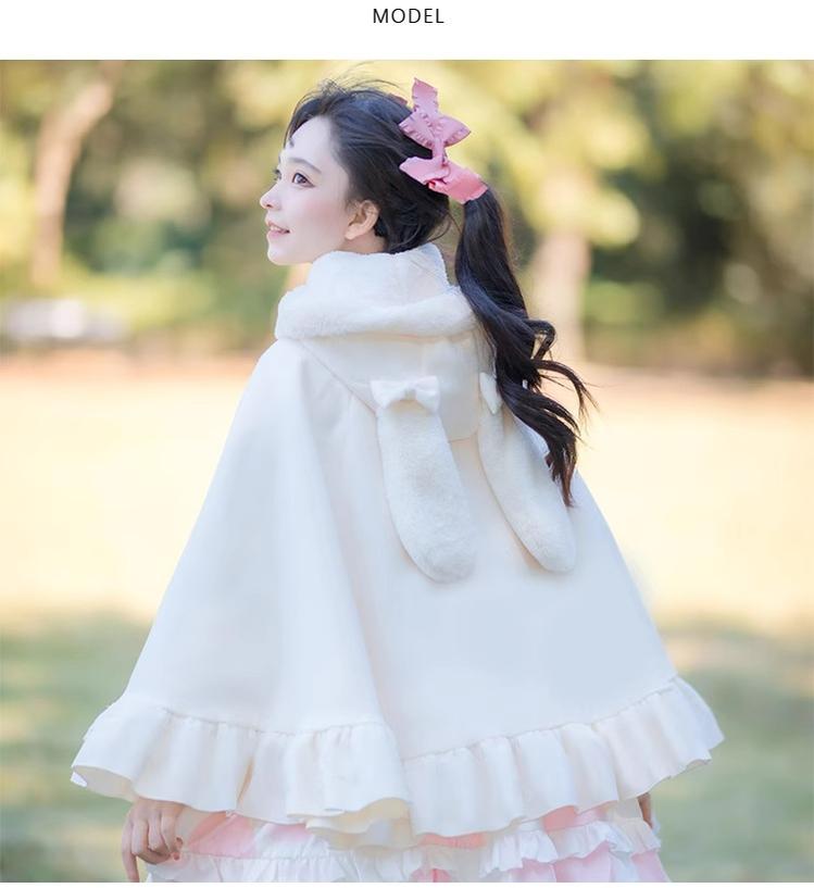 ZhiJinYuan~Lolita Winter Coat White Lolita Cape Thick Fleece Lined   