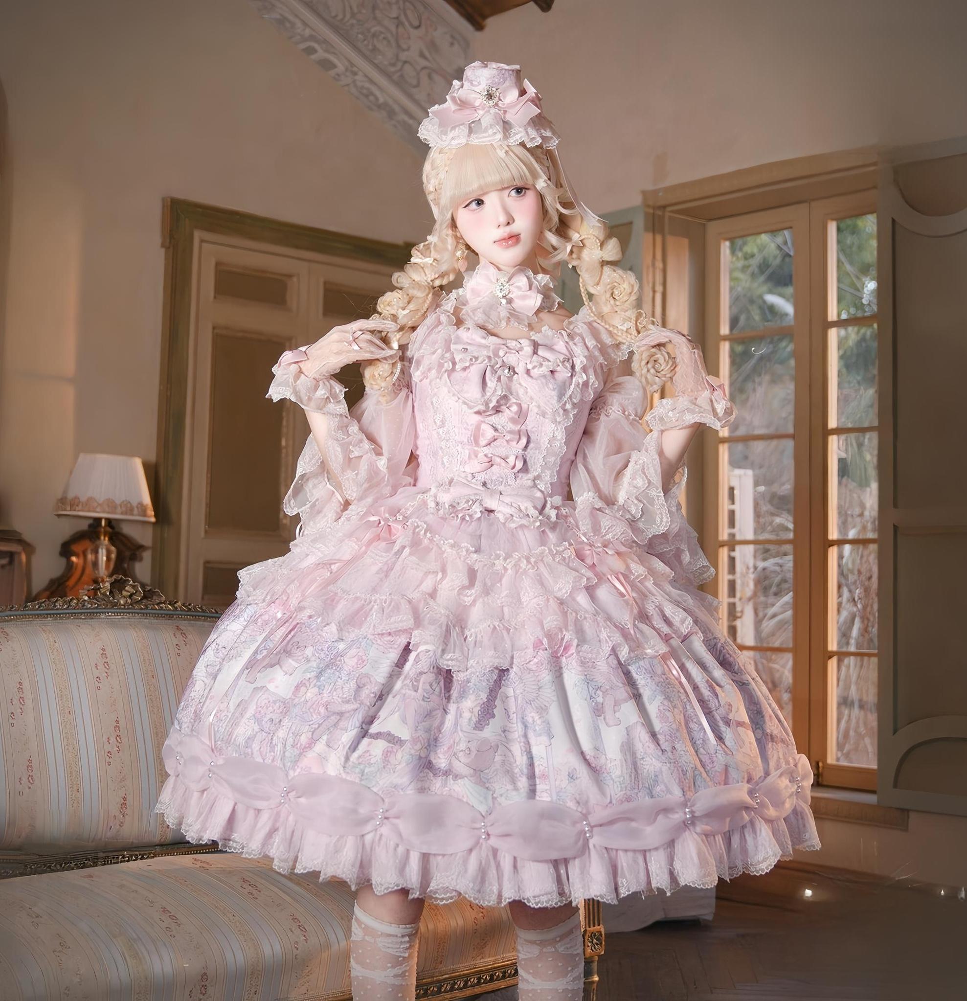 Eden - Classic Lolita Gorgeous JSK & OP, Angel Bear Print Dress 44646:817002