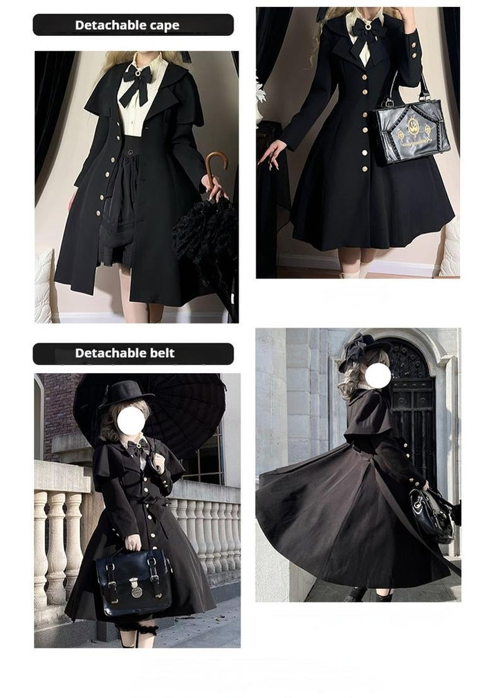 Uncle Wall Original~Rich Heiress~Elegant Black Lolita Coat with Detachable Cape