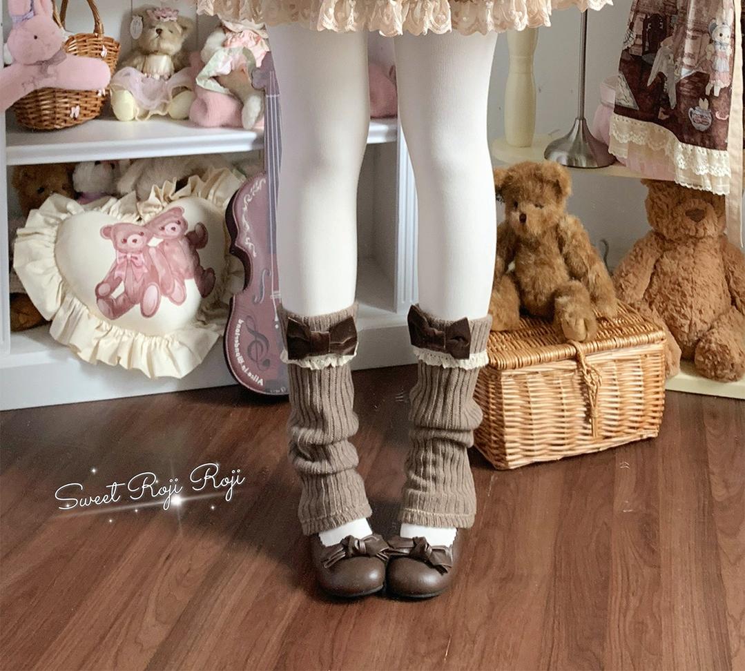 Roji Roji - Flared-Hem Lolita Leg Warmers, Velvet Bows