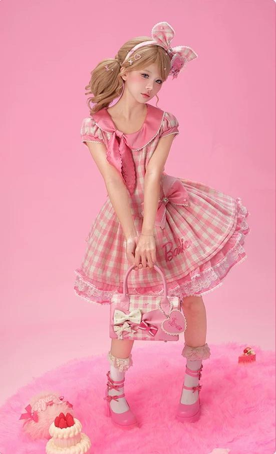 Blossom Daydream - IP Collab Sweet Lolita Dress Set, Pearl Plaid 45899:867320