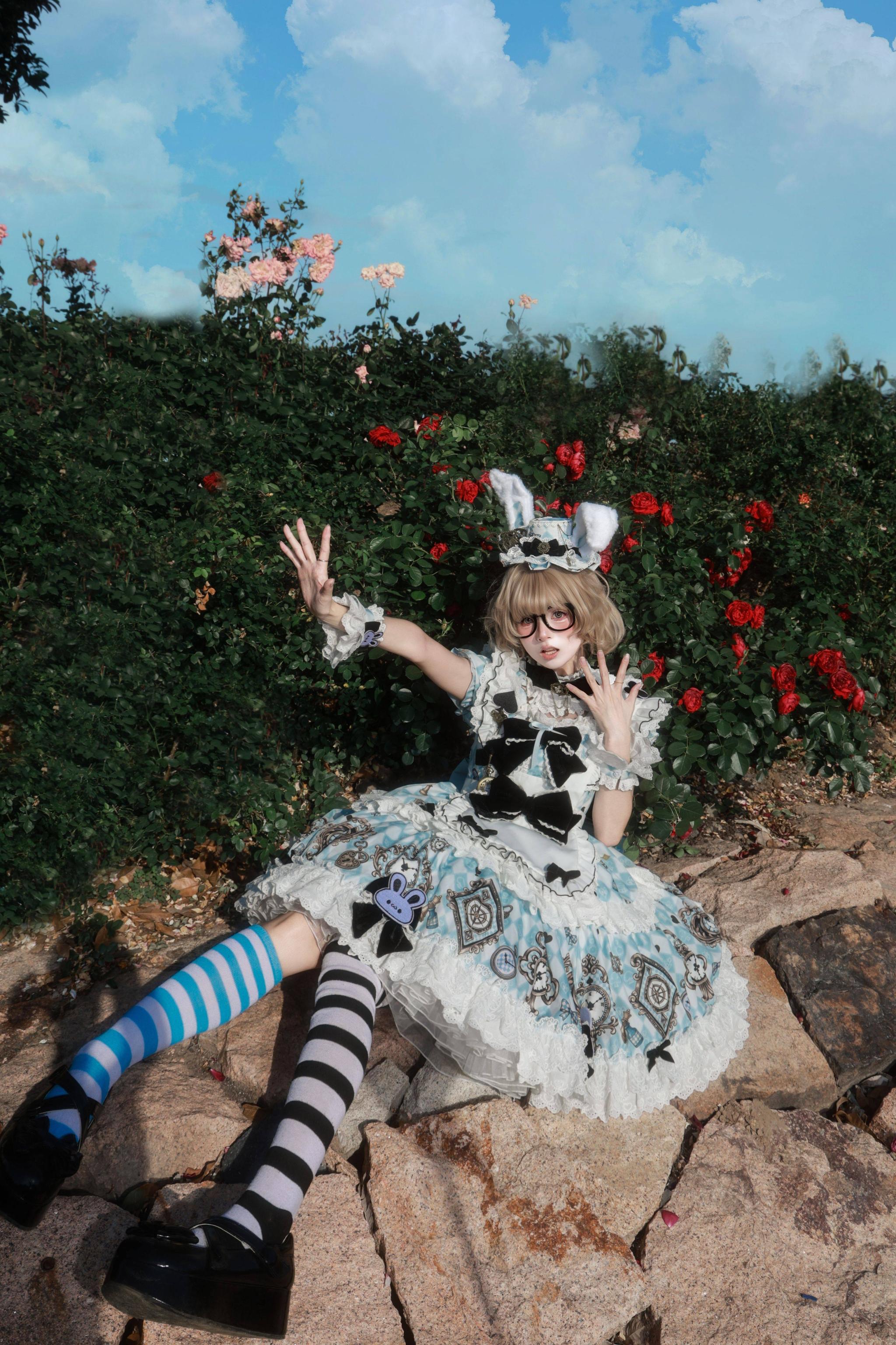 Unnamed Journey - Sweet Lolita Argyle Printed OP Dress with Bunny Details 45510:850436