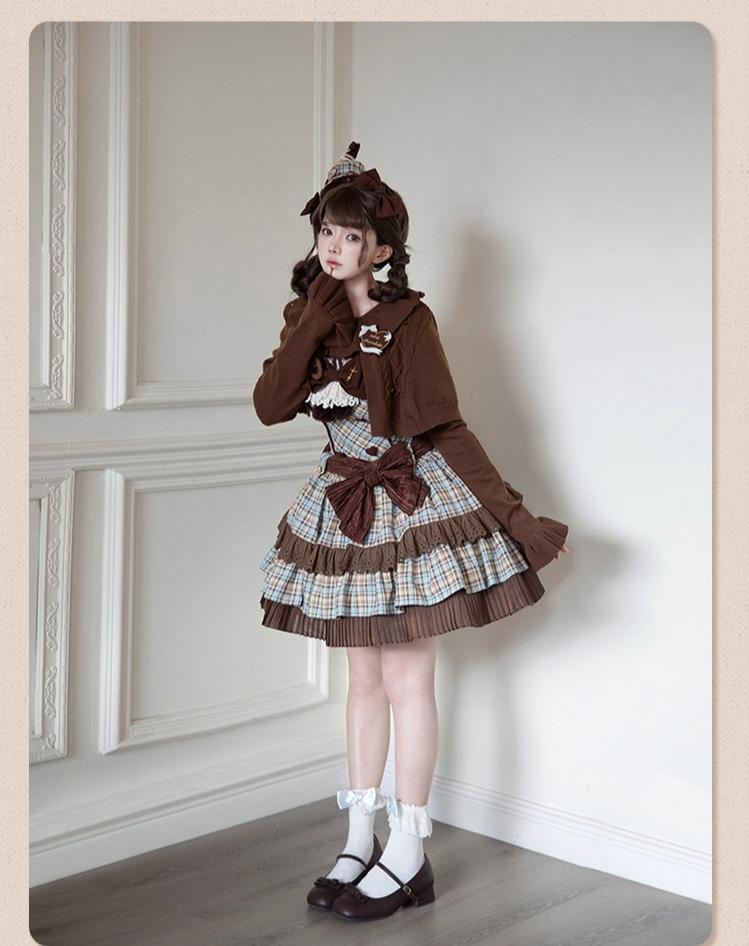 Tan Tuan - Chocolate Mint Day - Kawaii Lolita Jumper Dress, Tiered Ruffles, Sweater Cape