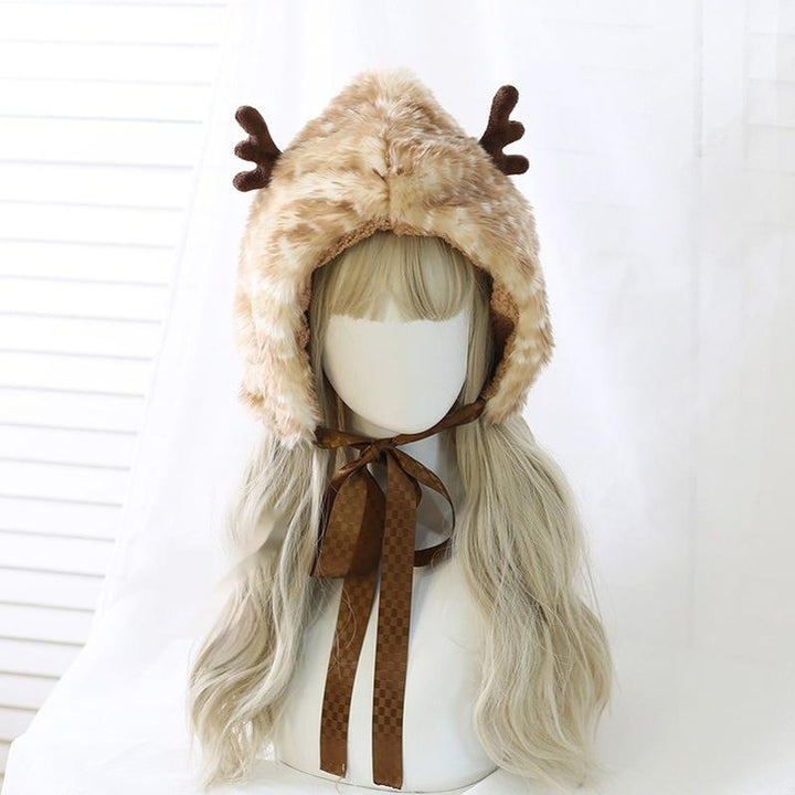 Xiaogui~Deer Spot~Japanese Kawaii Lolita Hat Cute Antler Fleece Lei Feng Hat M (56-58 cm/ 22-23.2 inches) Antler spotted hat 