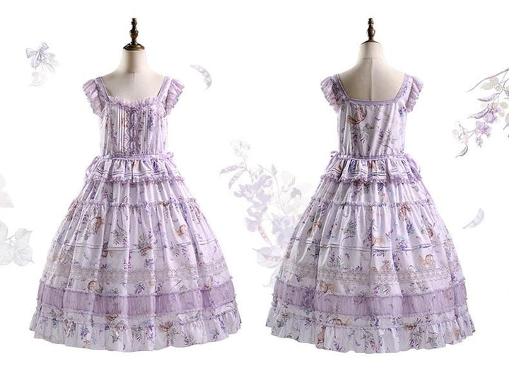 Urtto~Pea Squirrel~Country Lolita Purple JSK Dress with Tulle Cardigan