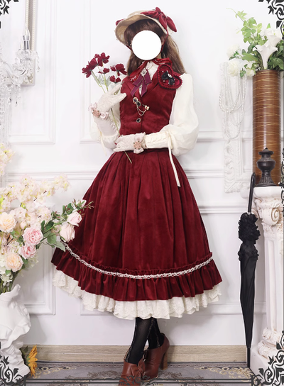 Miss Point~Rose Doll~Elegant Lolita Skirt High Waist Fishbone SK XS burgundy 
