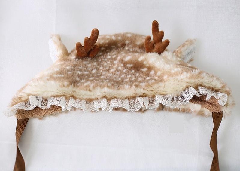 Xiaogui~Deer Spot~Japanese Kawaii Lolita Hat Cute Antler Fleece Lei Feng Hat   