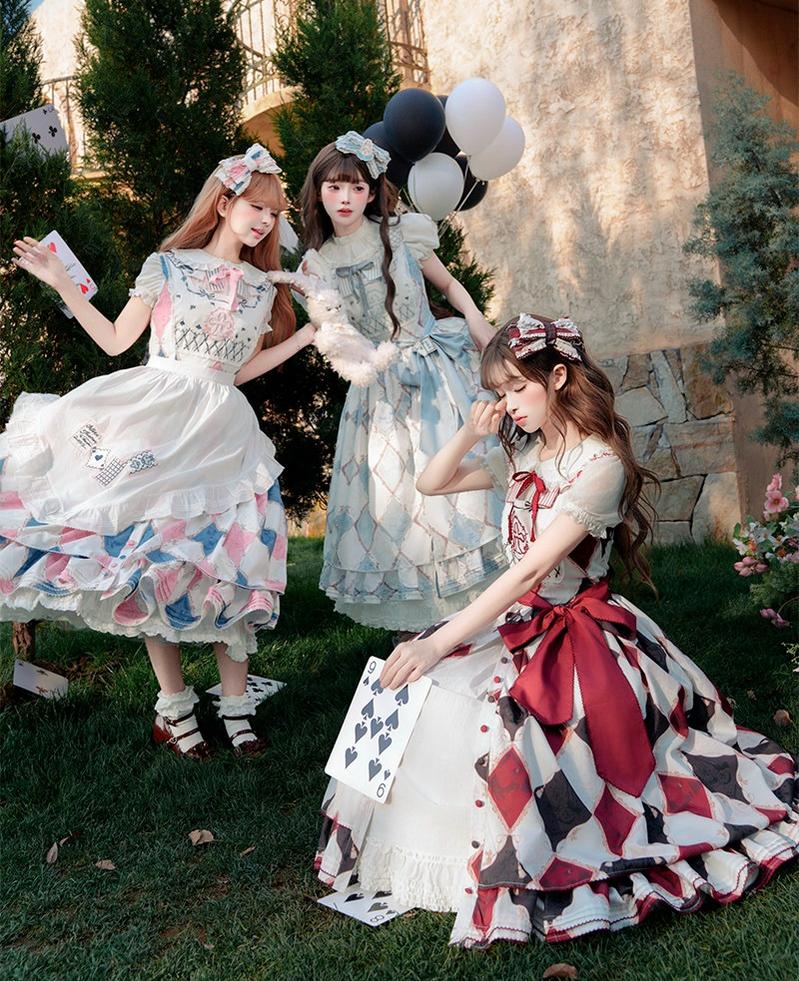 Alice - Classic Lolita Printed JSK & SK Dress, Front Buttons 45204:840338