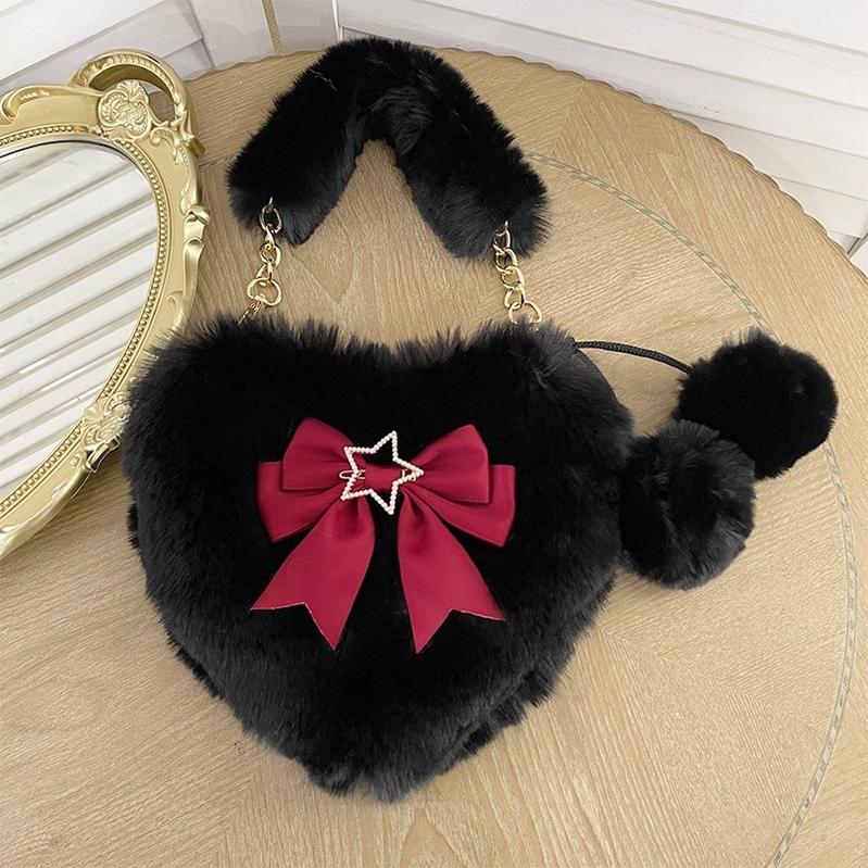 Xiaogui - Plush Heart-Shaped Lolita Bag, Detachable Bow 44204:798516