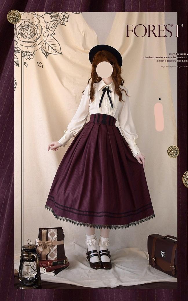 (BFM)Forest Song~Griffin's Promise~Classic Lolita Skirt Striped Plaid Elegant SK   