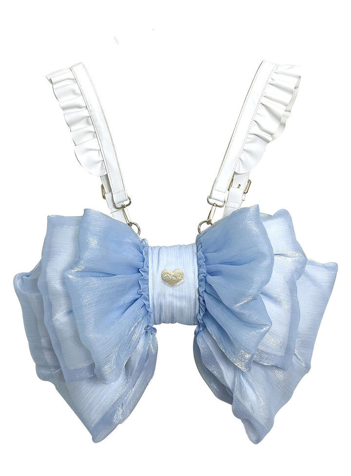 (Buyforme)Boguta~ Satin Butterfly Bow Bag Versatile Elegance Lolita Bag S blue bag+white shoulder strap