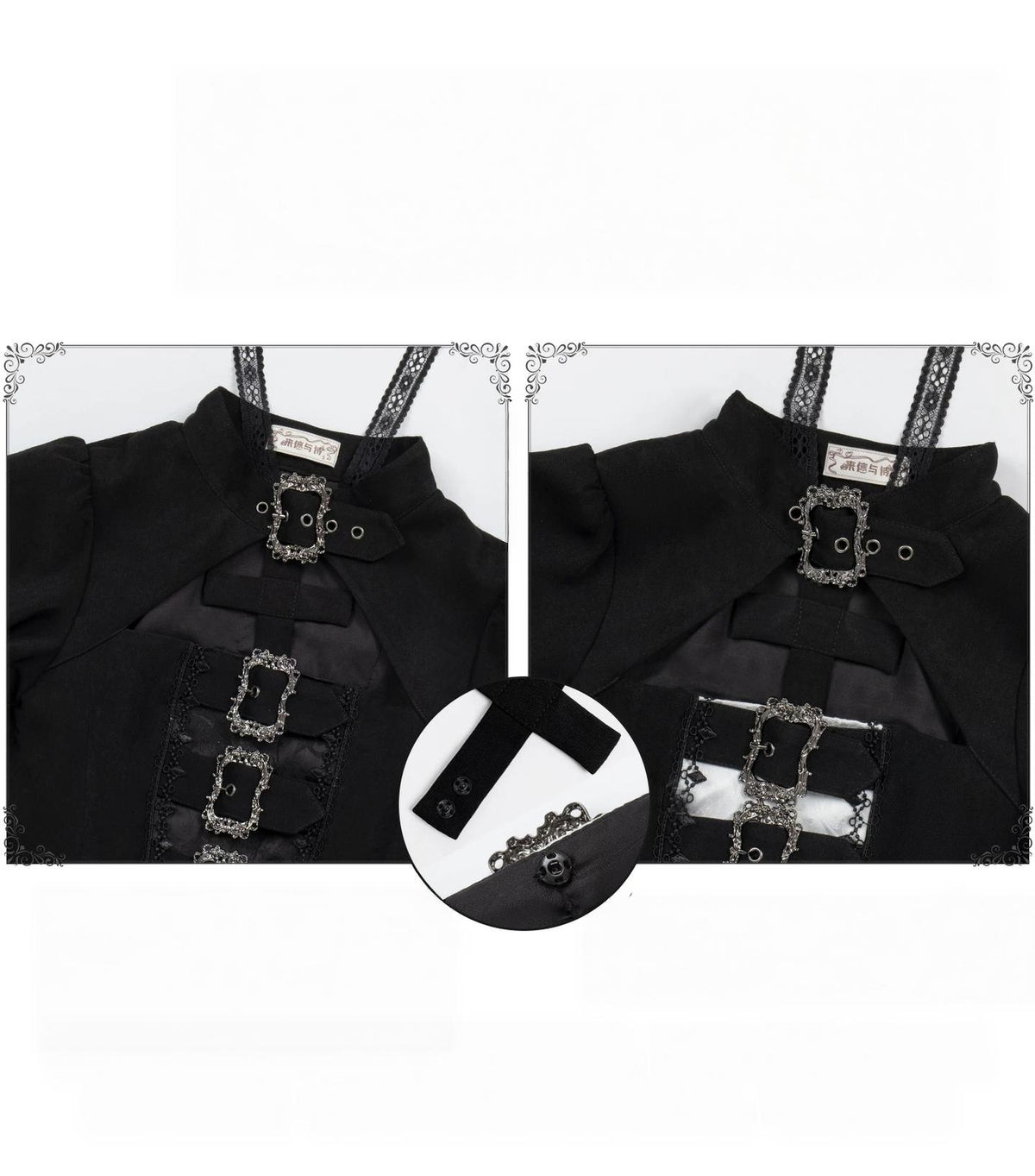 Klein - Black and White Gothic Lolita OP Dress Set, Metal D-rings 45996:871481