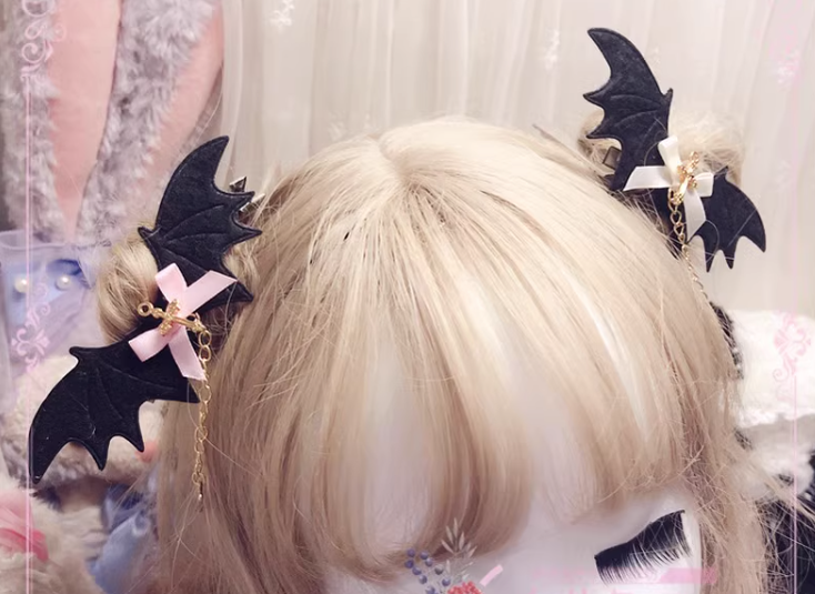 Pearl Rabbit Handmade - Halloween Gothic Lolita Bat Wings Shaped Side Clips