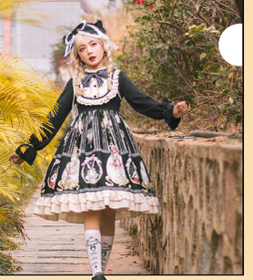 Niu Niu~Easter~Plus Size Black Long-sleeve Vintage Lolita OP   