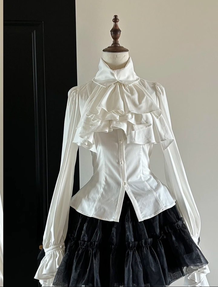 (BFM)FlowerFairyDaily~The Aria Of Night~Gothic Lolita BlouseLong Sleeve Ruffles Shirt XS White 