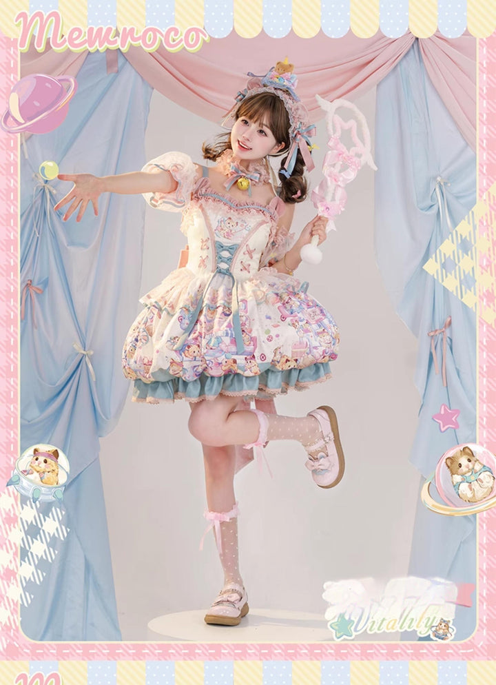 Mewroco~Vibrant Hamster~Sweet Lolita JSK Dress Floral Print Bud Skirt