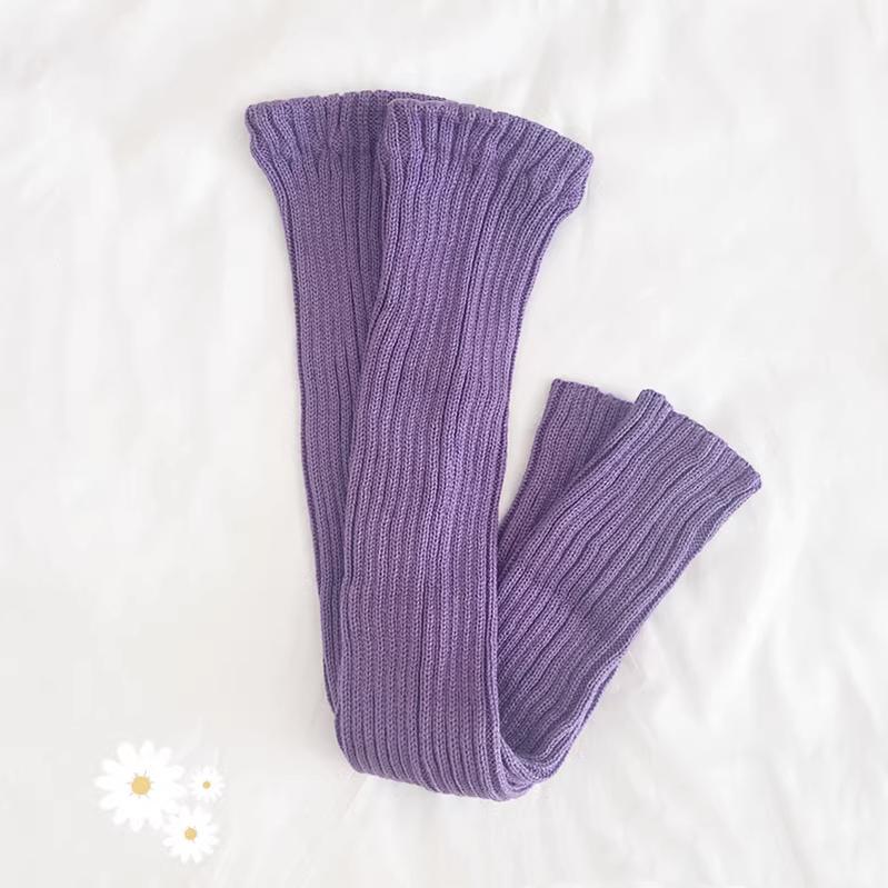 Hua Nai Cat - Winter Lolita Long Socks Knit Thigh-High Foot Covers One Size Purple - 70cm