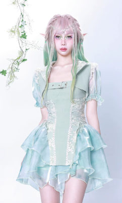 Virtual~Daydreaming~Sweet Lolita Lace Tie-dye Print Long Camisole   