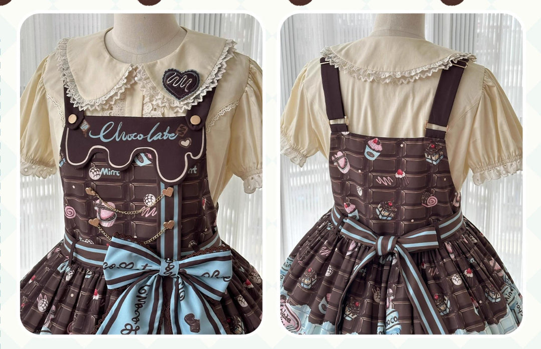 Sweet Dream Sheep~Chocolate Bear~Sweet Lolita Salopette High Waist Dress   