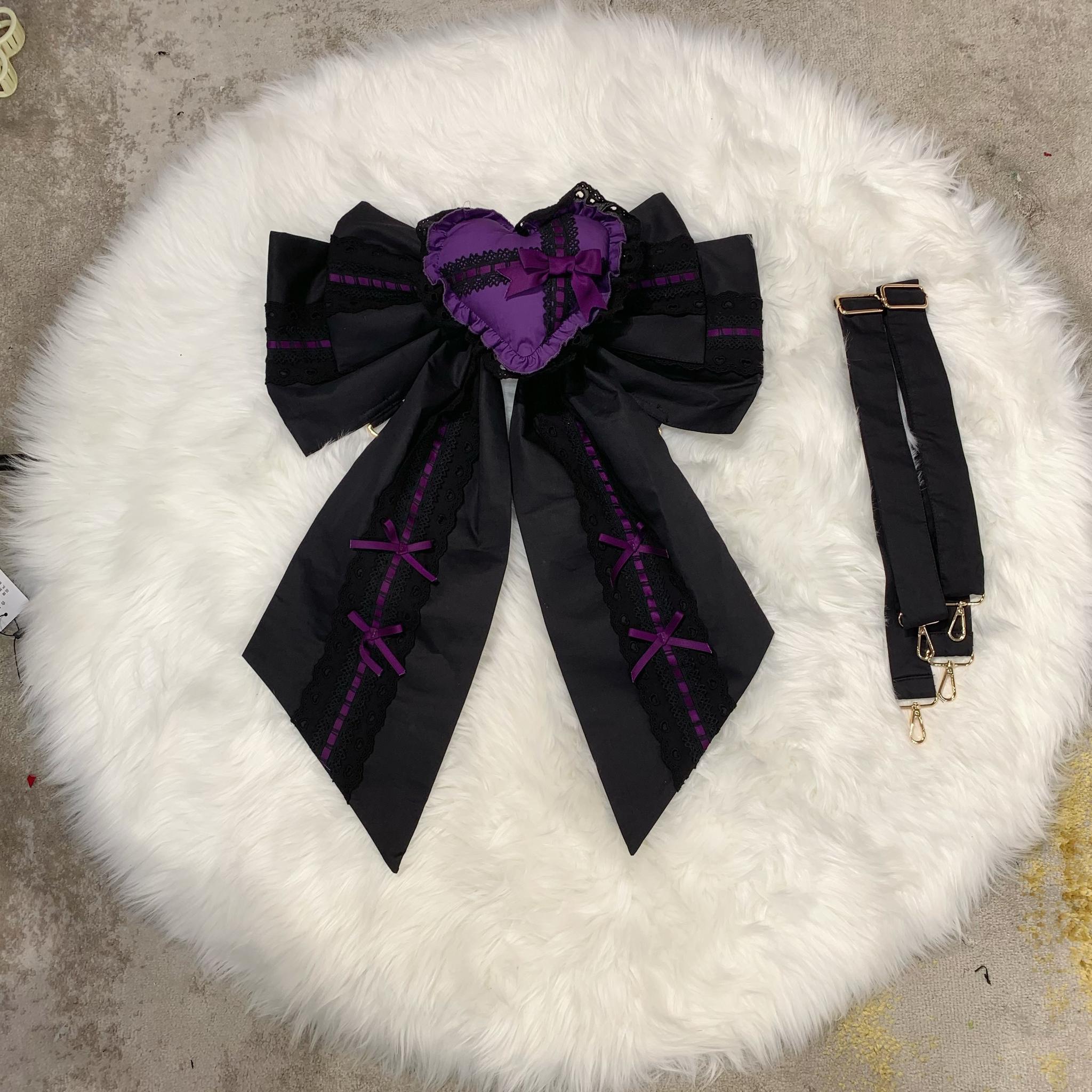 Chubby Cat Diary - Icing Sugar Gift Box - Plus Size Sweet Lolita JSK Dress Set Black and Purple Bow Trailing (one size / choose M) S