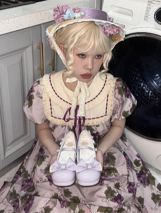 Pure Tea For Dream~Little Flip Sugar~Sweet Lolita Bow Round Toe Shoes 34 lavender purple 