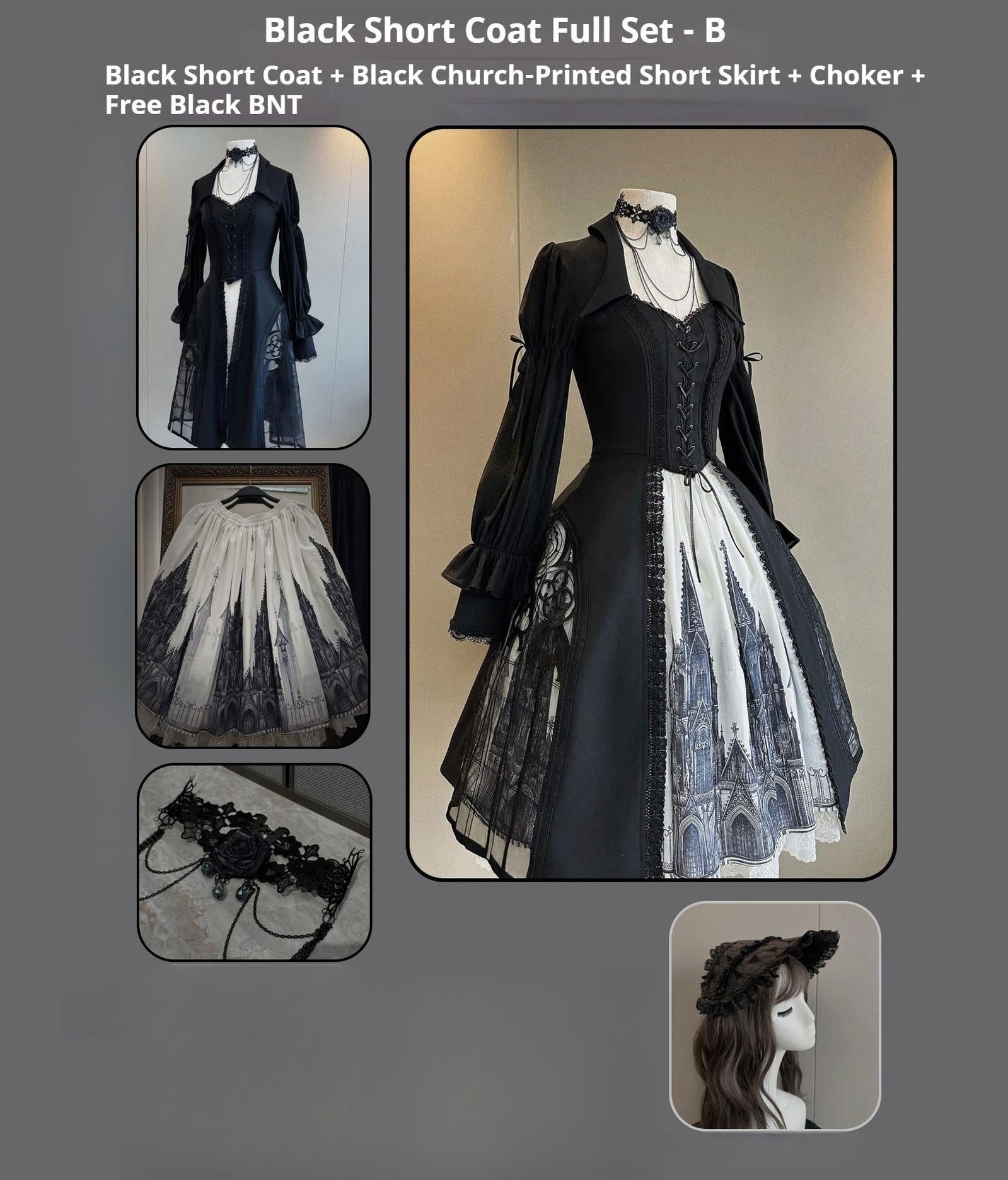 Susin Lolita - Night Traveler - Gothic Lolita Skirt Outfit Long Coat Shirt and Bustier Set (L M S XL) 42118:727519