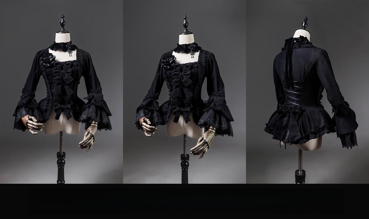 Midnight in Versailles - Gothic Lolita Hime Sleeve Blouse & Floral Skirt 44495:810539