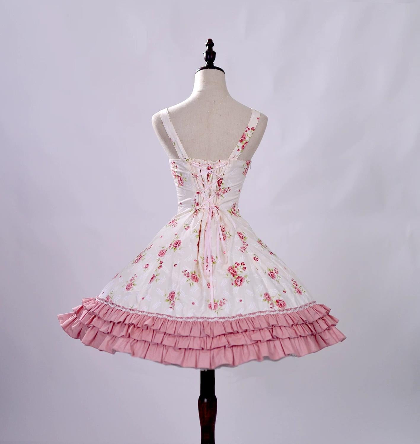 Rose Spring Romance - Cotton Old School Lolita JSK Dress, Floral Print