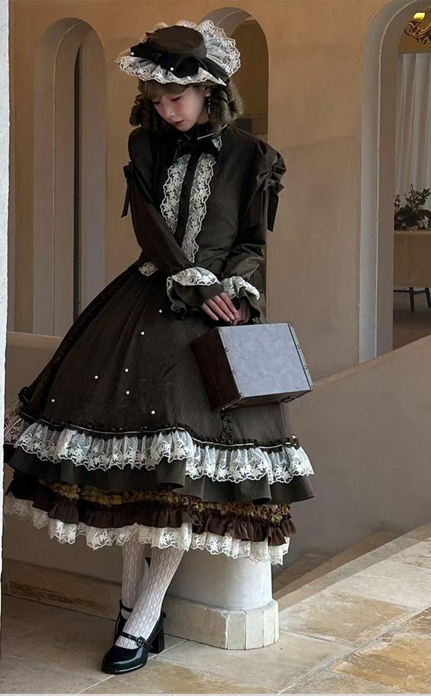 Embroidered Classic Lolita OP Dress, Lace Trim Shirt 45209:840297