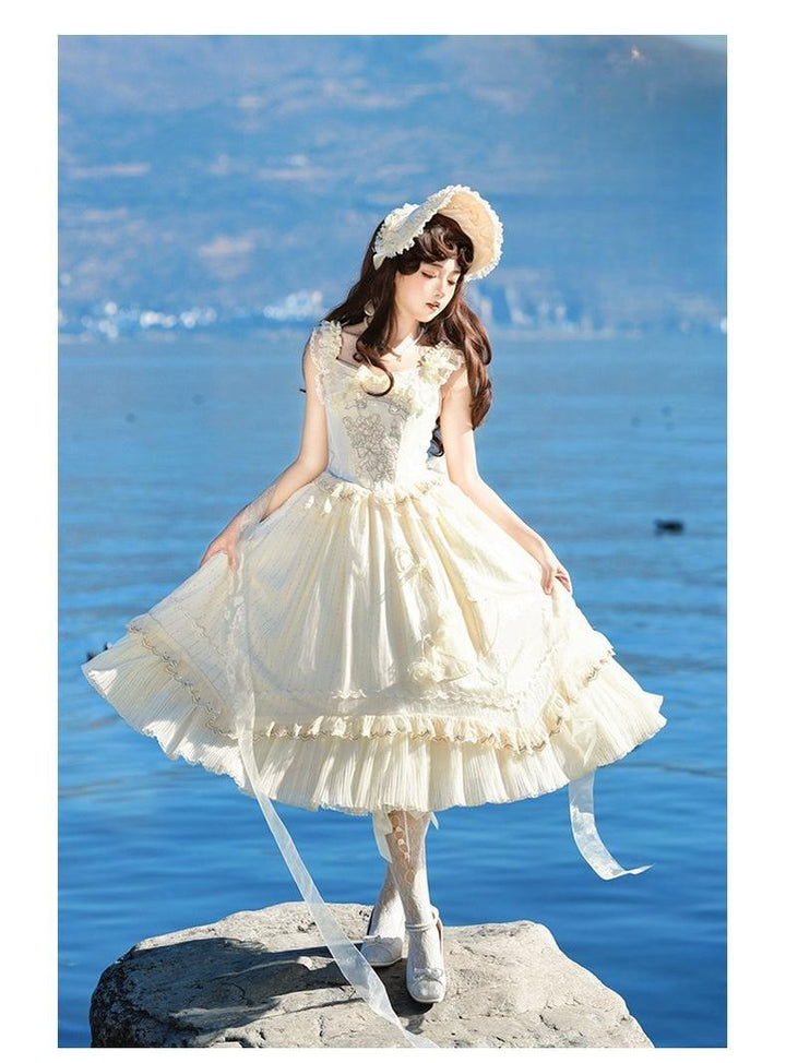 Urtto~Rain Melody~Classic Lolita Dress Set JSK OP and Accessory Beige - Solid Version - JSK Only S