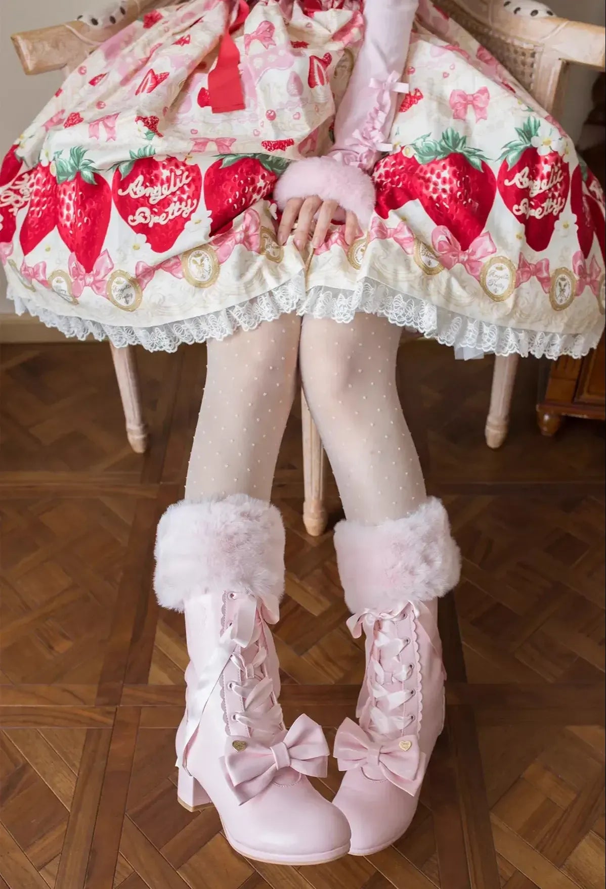 Sheep Puff - Snowy Mochi - Kawaii Lolita Winter Boots, Detachable Fur Trim 43995:791529