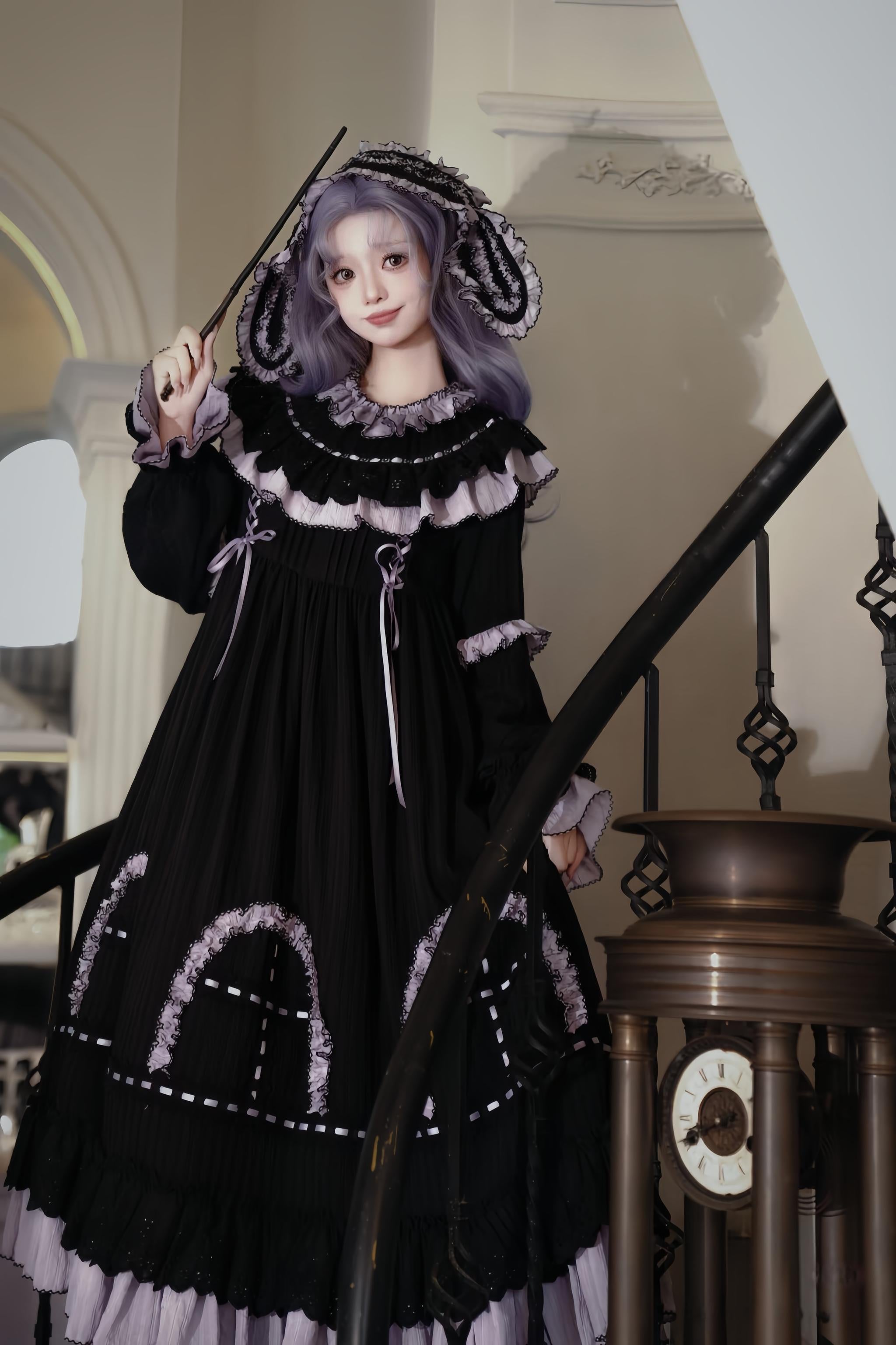 Sanshanjiu - Witch Lilith - Ruffled Collar Gothic Lolita OP, Witch Hat 44278:802110