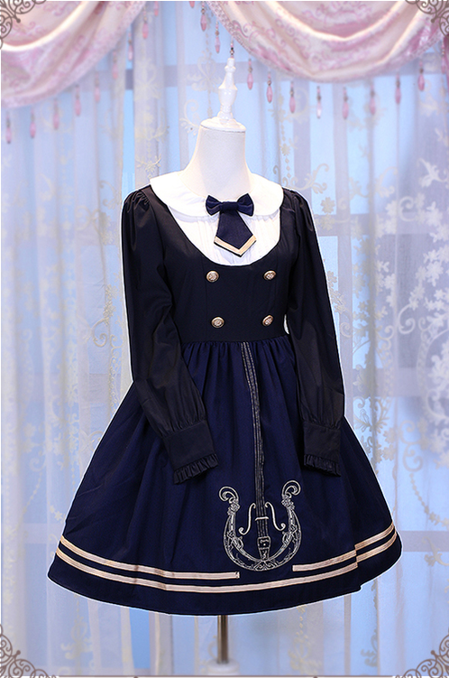 Chess Story~Elegant Lolita Embroidery Preppy Style OP Dress S cyanotic 