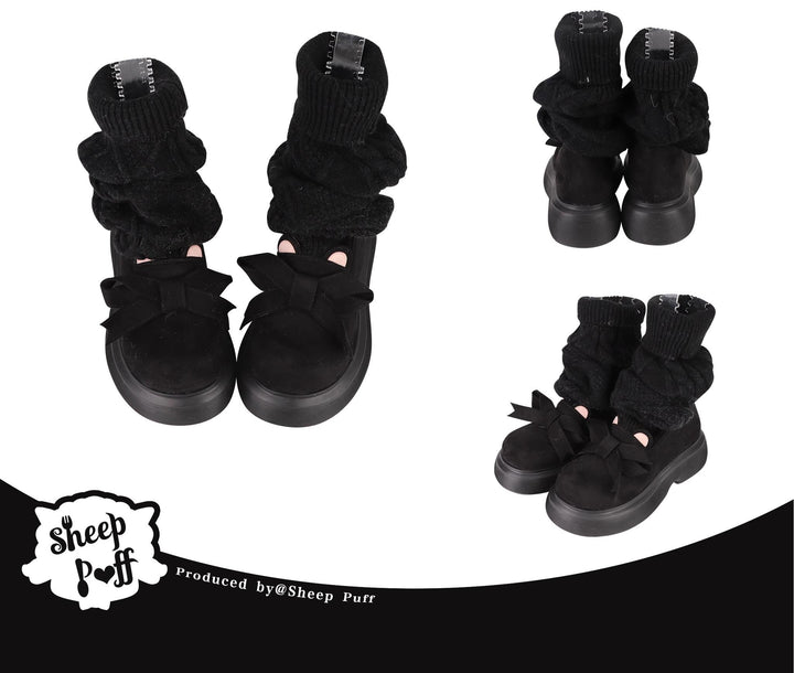 Sheep Puff~Duidui Bear~Winter Lolita Shoes Snow Boots Leg Warmer Shoes 35 Black 