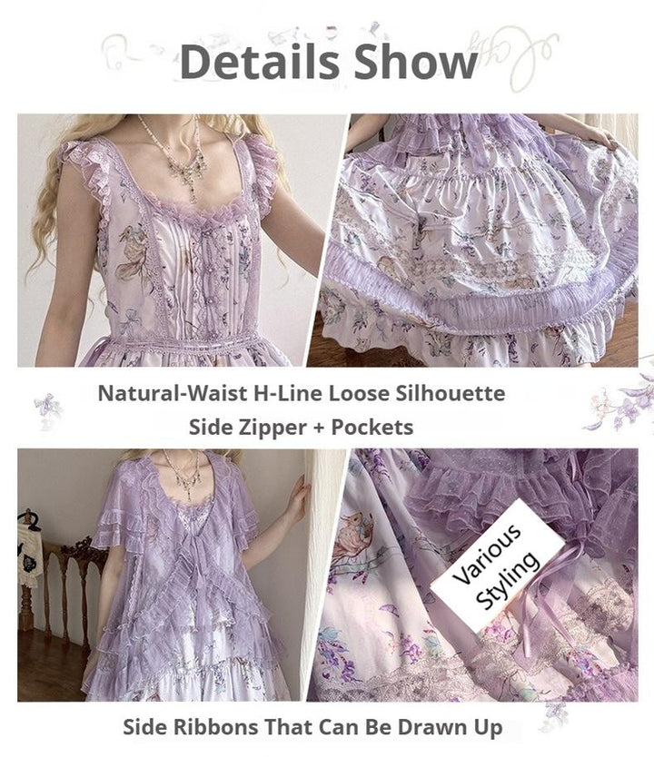 Urtto~Pea Squirrel~Country Lolita Purple JSK Dress with Tulle Cardigan