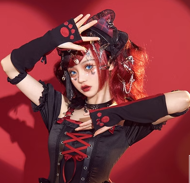 Sakurahime~Punk Lolita Daily Plaid Dress and Accessories S gloves 