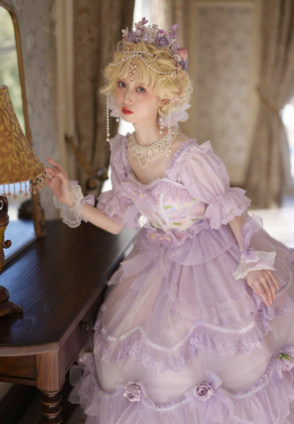 Cat Fairy~Miss Molly~Wedding Lolita Short Sleeved Chiffon OP   