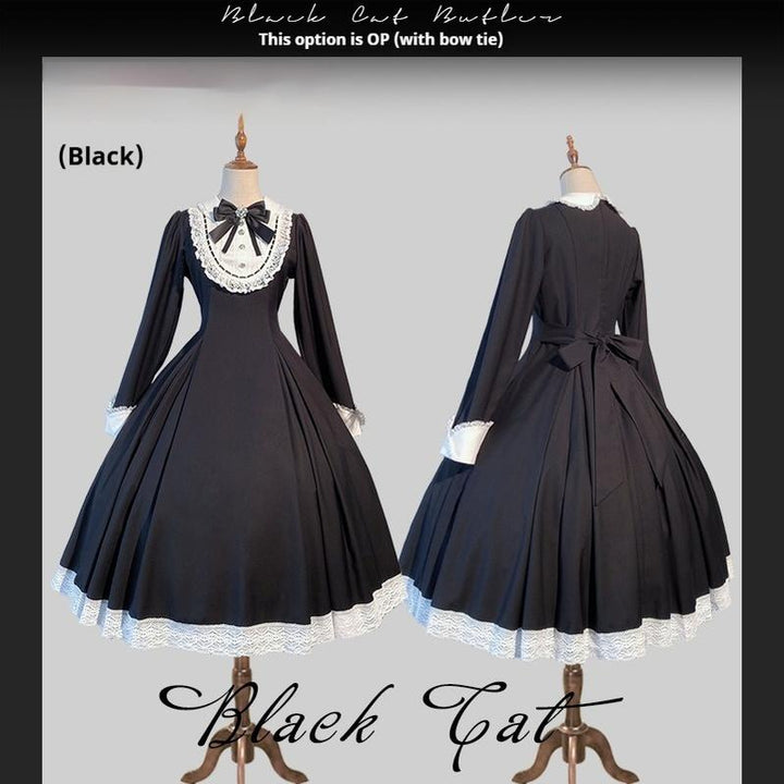 Hezi's Cat Haven~Black Cat Butler~Maid Lolita OP Dress Elegant Black and White Dress (2XL 3XL 4XL 5XL 6XL L M S XL) 40552:665168