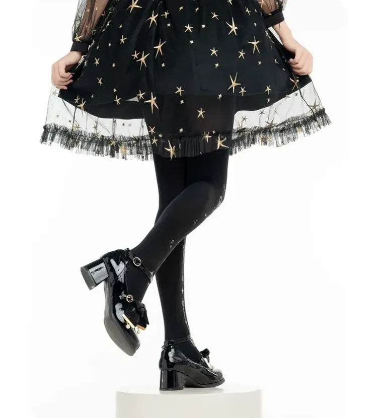 Thorn Cross - Halloween Gothic Lolita Pantyhose, Cross & Heart Chain Print 45946:869184