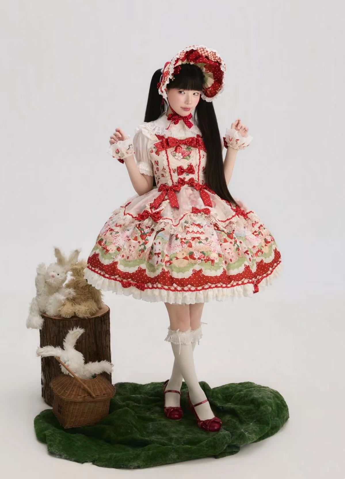 Strawberry Cat - Printed Sweet Lolita JSK Dress, Embroidered Strawberry