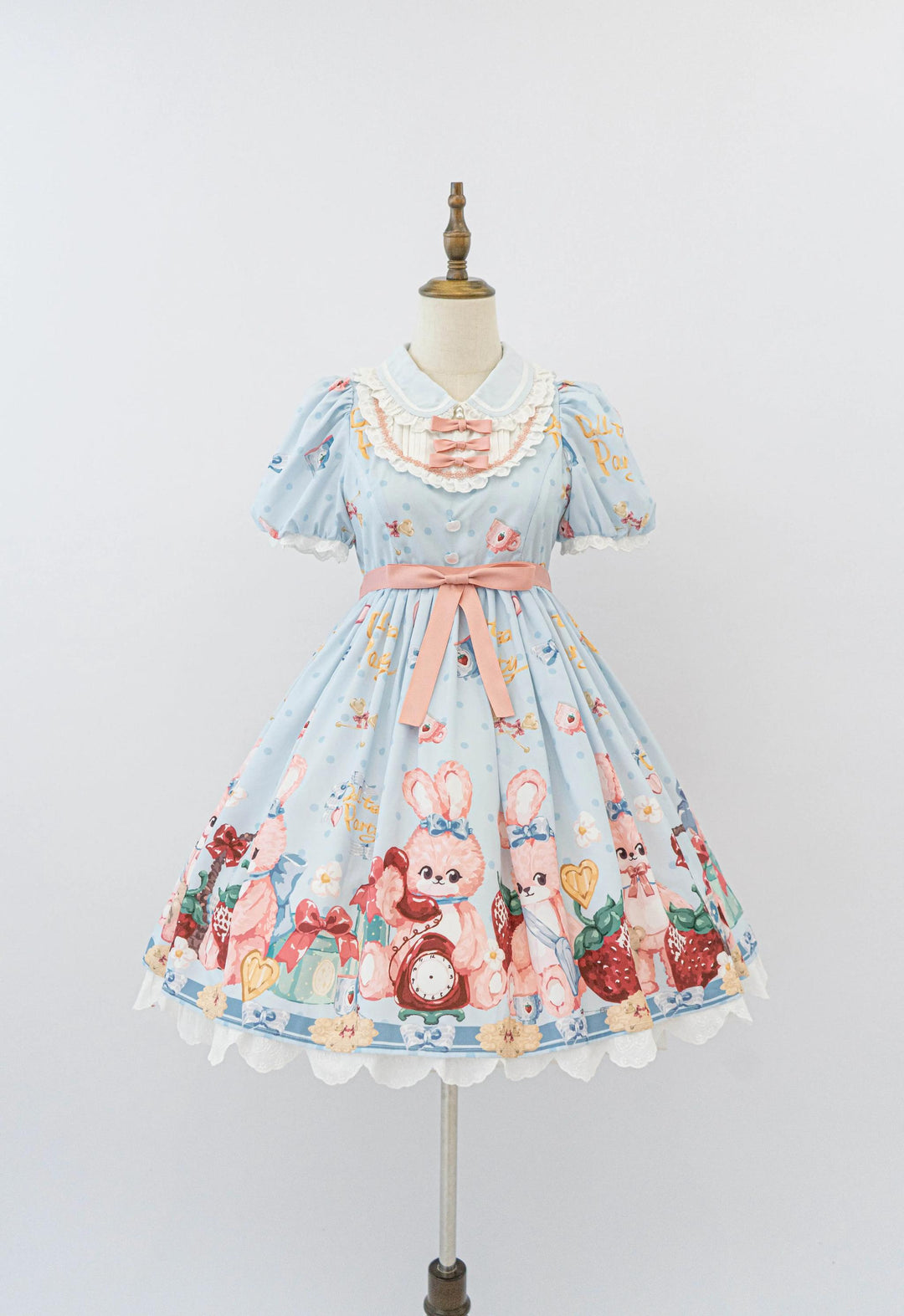 Doll tea party~Showa Rabbit~Kawaii Lolita Dress Summer Sweet Lolita OP JSK S Blue OP 