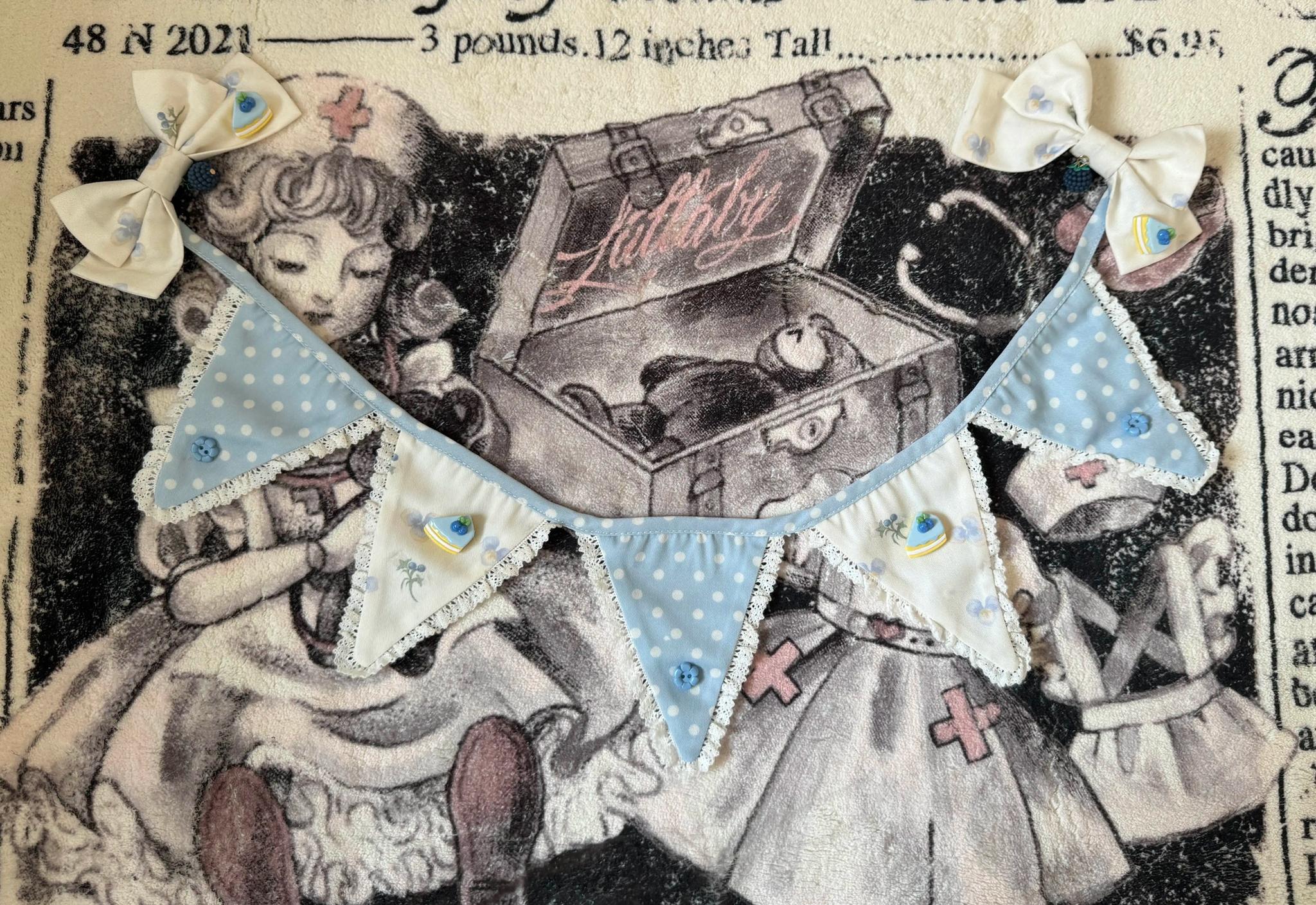 Akiyama Future Studio - Blueberry Tart Party - Sweet Blue Lolita Salopette Dress Blueberry Tart Print JSK Dress S Flag sash