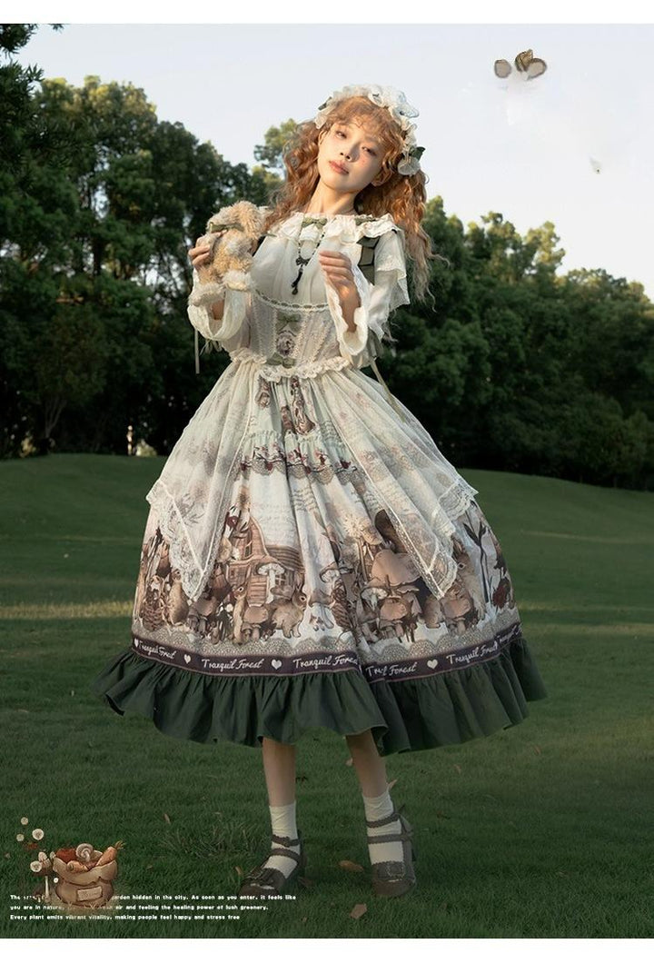 Spireme Cat~Small Forest~Classic Lolita JSK Dress Chest Support Printing Dress   