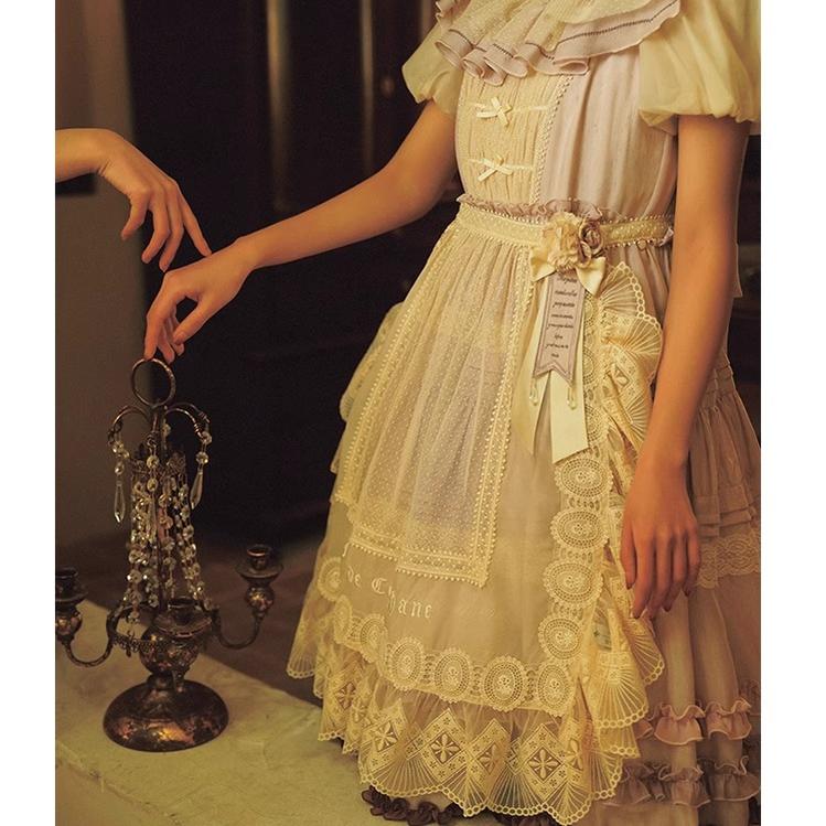 Nuit De Cellophane~Elegant Lolita Lace Beige Apron Dress   