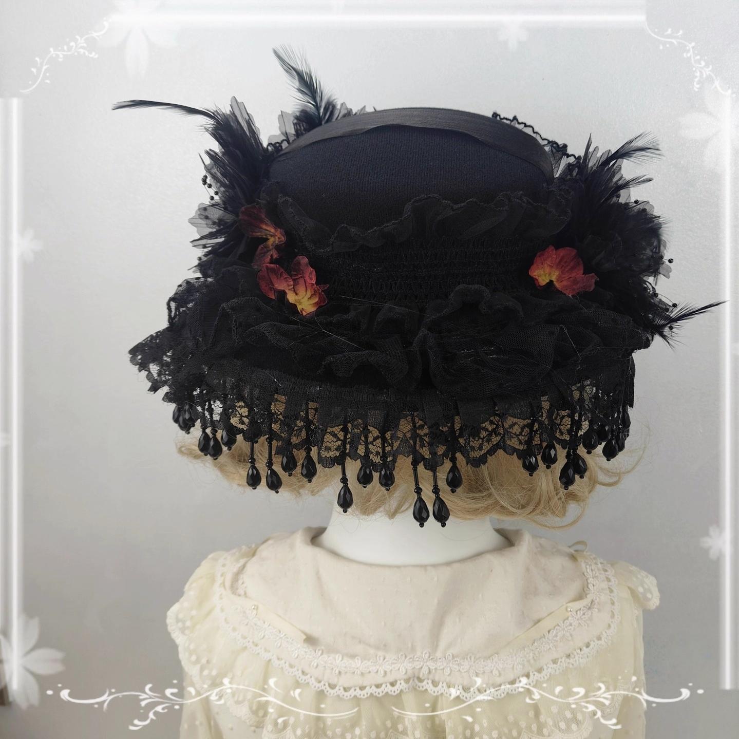 Cocoa Jam - Gothic Lolita Flat Hat, With Ribbon Ties 43904:789520
