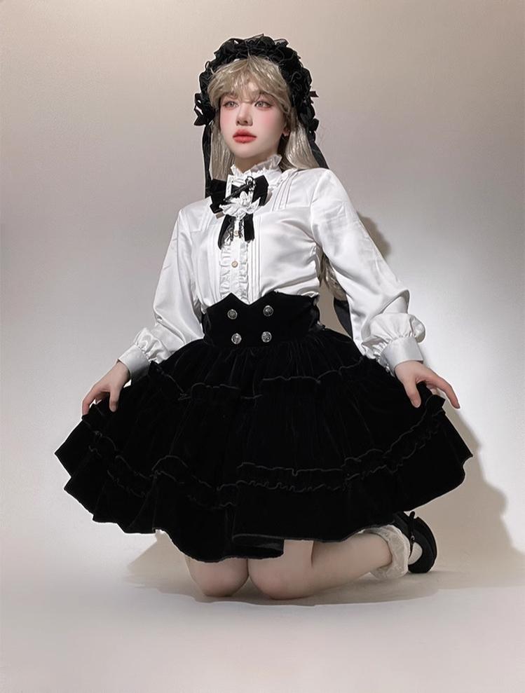 CastleToo~Erosion Heart F-Type~Ouji Lolita Suit Black Velvet Shorts and Skirt 40628:669858