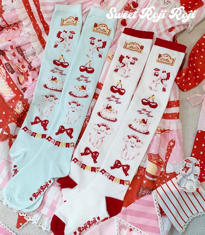 Roji Roji~Sweet Lolita Cotton Socks Japanese Printed Calf Socks